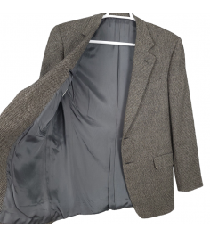 Blazer Jacket EU 52R Black Gray Wool Herringbone Sportcoat